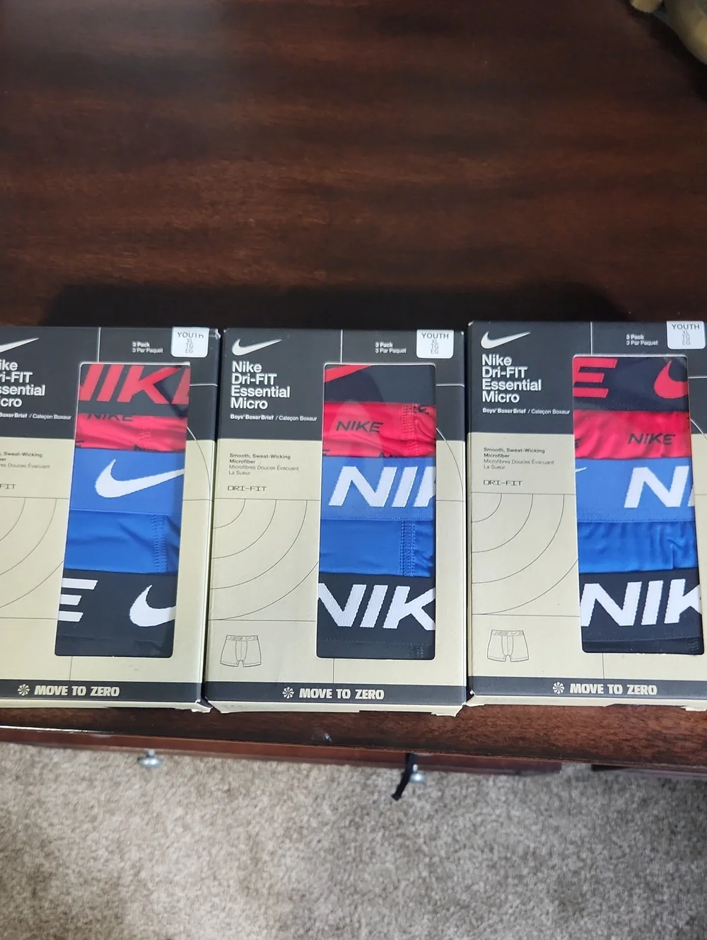 Youth XL Nike Boxer Briefs 3-Pack in Red, Blue, Black (3 BOXES)